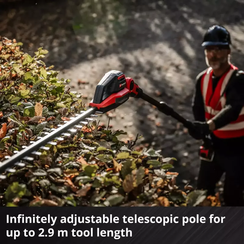 Bezprzewodowe nożyce do żywopłotu z wysięgiem teleskopowym EINHELL GP-HH 18/50 Li T BL-Solo — 18 V, 50 cm listwa tnąca, zasięg teleskopowy