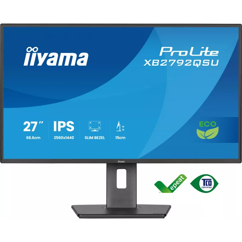 Monitor IIYAMA ProLite XB2792QSU-B1 27” IPS QHD 2560×1440 3 ms 178° VESA regulowana wysokość podstawka hub USB 3.2 głośniki czarny B energia