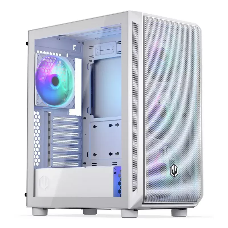 Obudowa PC Midi Tower ENDORFY ARX 500 ARGB biały — hartowane szkło, obsługa ATX/Micro-ATX/Mini-ITX, 3x140mm z przodu + 1x140mm z tyłu, 1×3,5 cala + 6×2,5 cala zatok