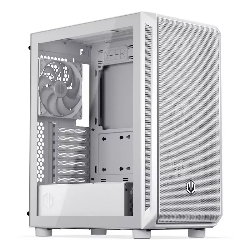 Obudowa PC Midi Tower ENDORFY ARX 500 ARGB biały — hartowane szkło, obsługa ATX/Micro-ATX/Mini-ITX, 3x140mm z przodu + 1x140mm z tyłu, 1×3,5 cala + 6×2,5 cala zatok