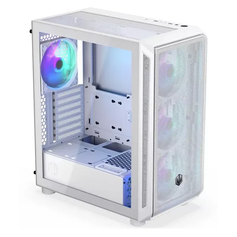 Obudowa PC Midi Tower ENDORFY ARX 500 ARGB biały — hartowane szkło, obsługa ATX/Micro-ATX/Mini-ITX, 3x140mm z przodu + 1x140mm z tyłu, 1×3,5 cala + 6×2,5 cala zatok
