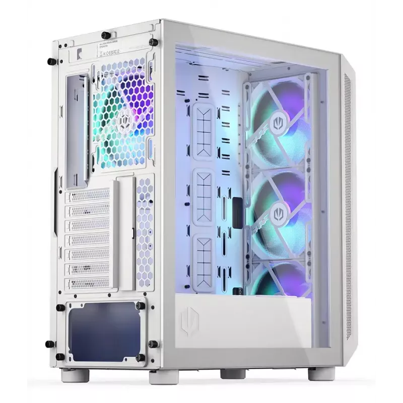 Obudowa PC Midi Tower ENDORFY ARX 500 ARGB biały — hartowane szkło, obsługa ATX/Micro-ATX/Mini-ITX, 3x140mm z przodu + 1x140mm z tyłu, 1×3,5 cala + 6×2,5 cala zatok