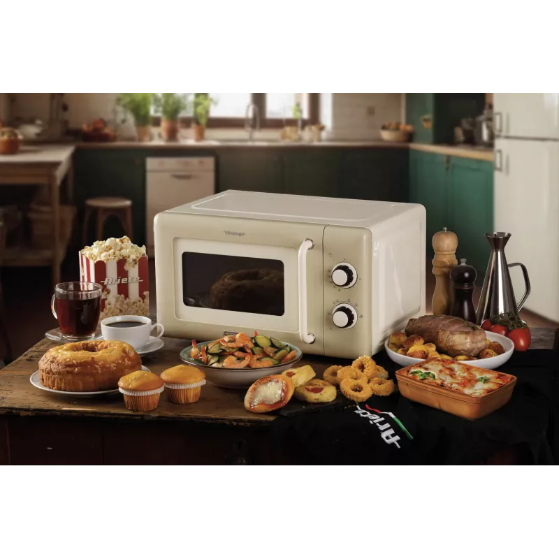 Ariete Vintage Line 3960 Kuchenka mikrofalowa Vintage, 800 W, pojemność 20 l, 3 funkcje, 5 poziomów mocy, minutnik, beżowy