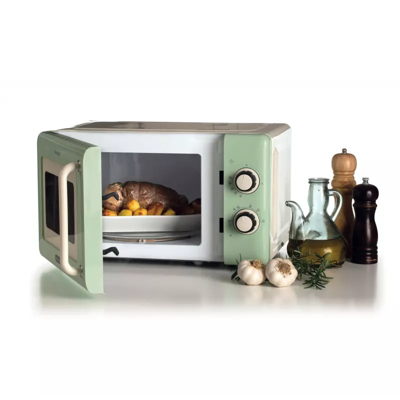 Ariete Vintage Line 3960 Vintage kuchenka mikrofalowa, 800W, pojemność 20L, 3 funkcje, 5 poziomów gotowania, timer, zielony
