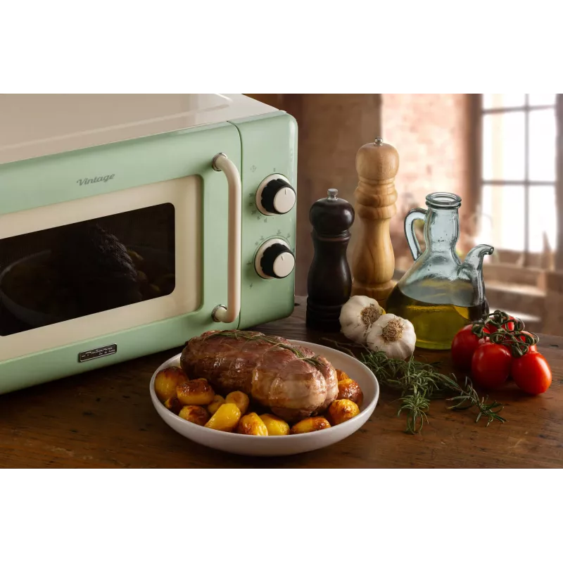 Ariete Vintage Line 3960 Vintage kuchenka mikrofalowa, 800W, pojemność 20L, 3 funkcje, 5 poziomów gotowania, timer, zielony
