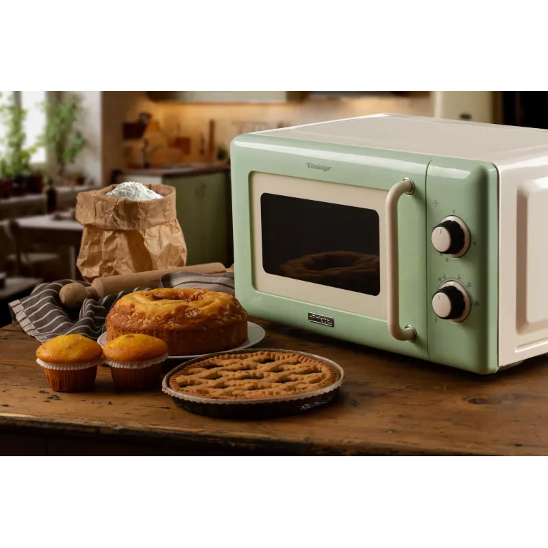 Ariete Vintage Line 3960 Vintage kuchenka mikrofalowa, 800W, pojemność 20L, 3 funkcje, 5 poziomów gotowania, timer, zielony