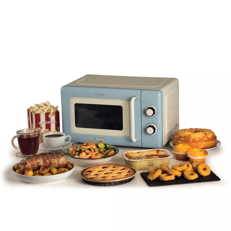 Ariete Vintage Line 3960 Kuchenka mikrofalowa Vintage, 800W, Pojemność 20L, 3 funkcje, 5 poziomów gotowania, Timer, Niebieski