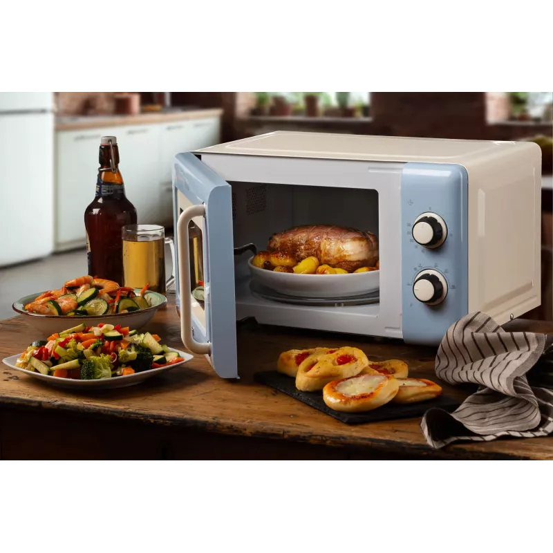 Ariete Vintage Line 3960 Kuchenka mikrofalowa Vintage, 800W, Pojemność 20L, 3 funkcje, 5 poziomów gotowania, Timer, Niebieski