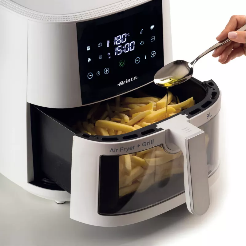 Ariete 4630 Frytkownica beztłuszczowa 9L, 1300W, Pojemność 9L, Pojemność gotowania 2,5kg, 8 programów automatycznych, Temperatura do 200°, Przezroczysty kosz do kontroli gotowania, Biały