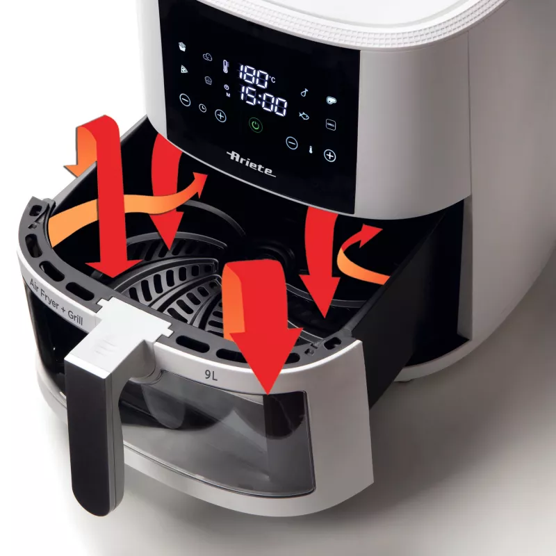 Ariete 4630 Frytkownica beztłuszczowa 9L, 1300W, Pojemność 9L, Pojemność gotowania 2,5kg, 8 programów automatycznych, Temperatura do 200°, Przezroczysty kosz do kontroli gotowania, Biały