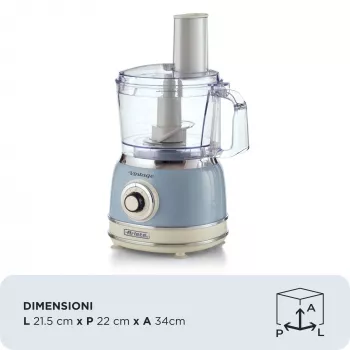 Robot kuchenny ARIETE Vintage Line 1781/05 — 1000 W, misa 2,1 l, sterowanie obrotowe, ostrze ze stali nierdzewnej, niebieski