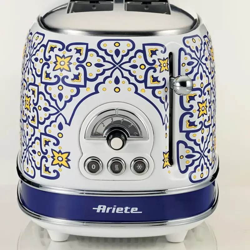 Toster Ariete 155 Capri, 810 W, 2 kromki, 6 poziomów przyrumieniania, tacka na okruchy, funkcja rozmrażania, automatyczne wysuwanie, bez zacisków