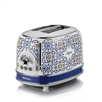 Toster Ariete 155 Capri, 810 W, 2 kromki, 6 poziomów przyrumieniania, tacka na okruchy, funkcja rozmrażania, automatyczne wysuwanie, bez zacisków