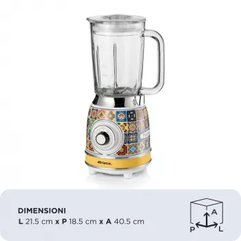 Blender Ariete 583 Positano z szklanym dzbanem 1,5 l, 4 ostrzami ze stali nierdzewnej, 4 prędkościami + puls, 1000 W