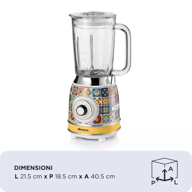 Blender Ariete 583 Positano z szklanym dzbanem 1,5 l, 4 ostrzami ze stali nierdzewnej, 4 prędkościami + puls, 1000 W