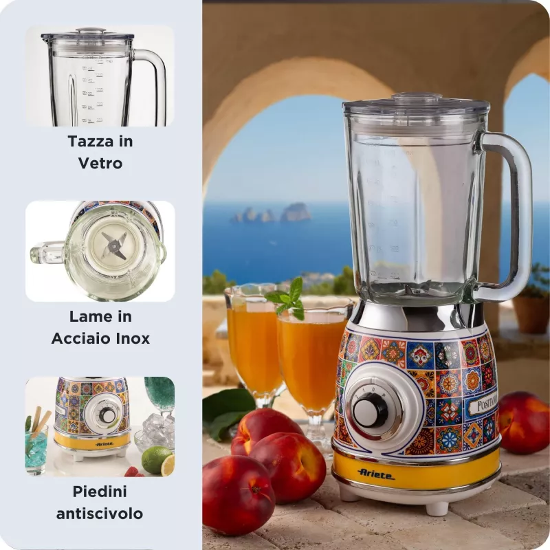 Blender Ariete 583 Positano z szklanym dzbanem 1,5 l, 4 ostrzami ze stali nierdzewnej, 4 prędkościami + puls, 1000 W