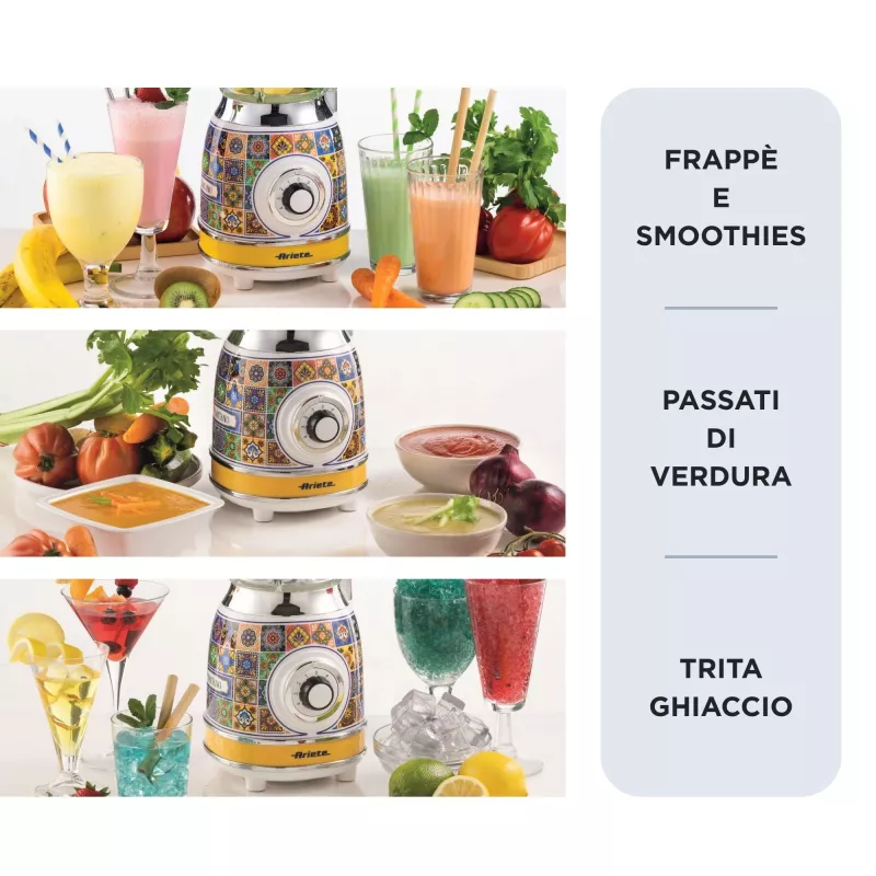 Blender Ariete 583 Positano z szklanym dzbanem 1,5 l, 4 ostrzami ze stali nierdzewnej, 4 prędkościami + puls, 1000 W