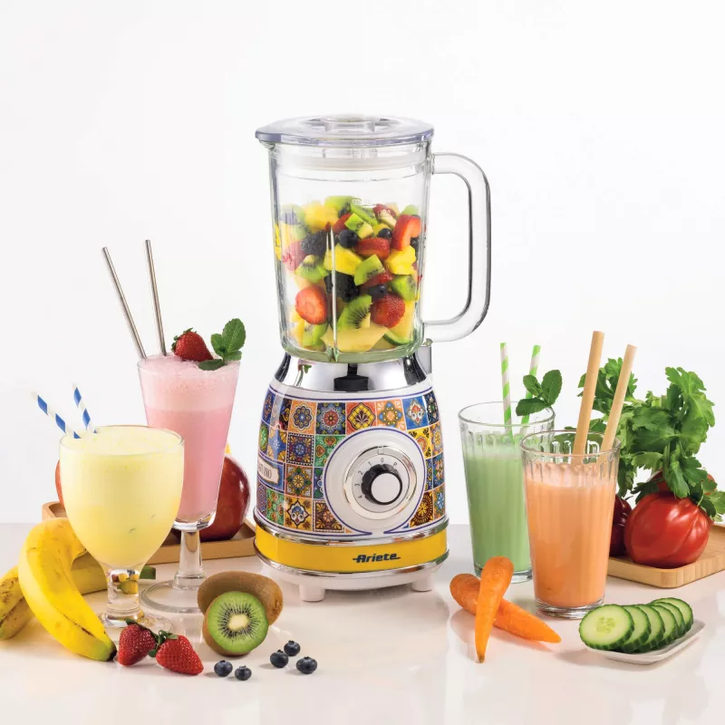 Blender Ariete 583 Positano z szklanym dzbanem 1,5 l, 4 ostrzami ze stali nierdzewnej, 4 prędkościami + puls, 1000 W