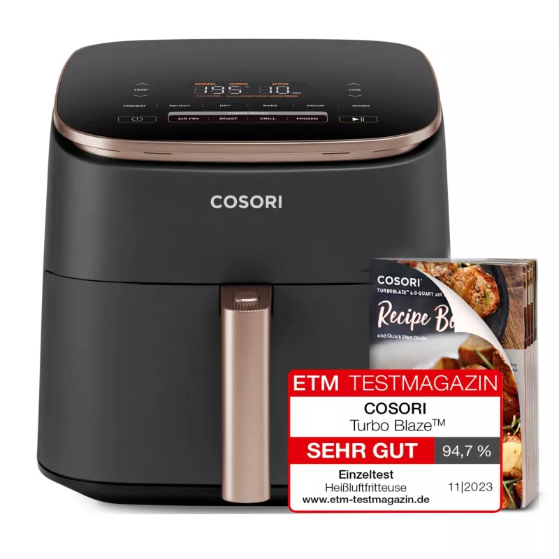 Cosori Turbo Blaze Chef Edition Single 6 L Wolnostojąca 1725 W Frytkownica na gorące powietrze Czarna, Różowe złoto