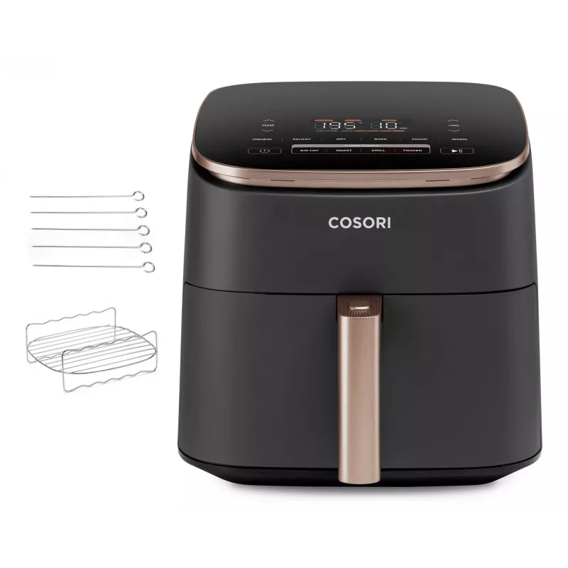 Cosori Turbo Blaze Chef Edition Single 6 L Wolnostojąca 1725 W Frytkownica na gorące powietrze Czarna, Różowe złoto