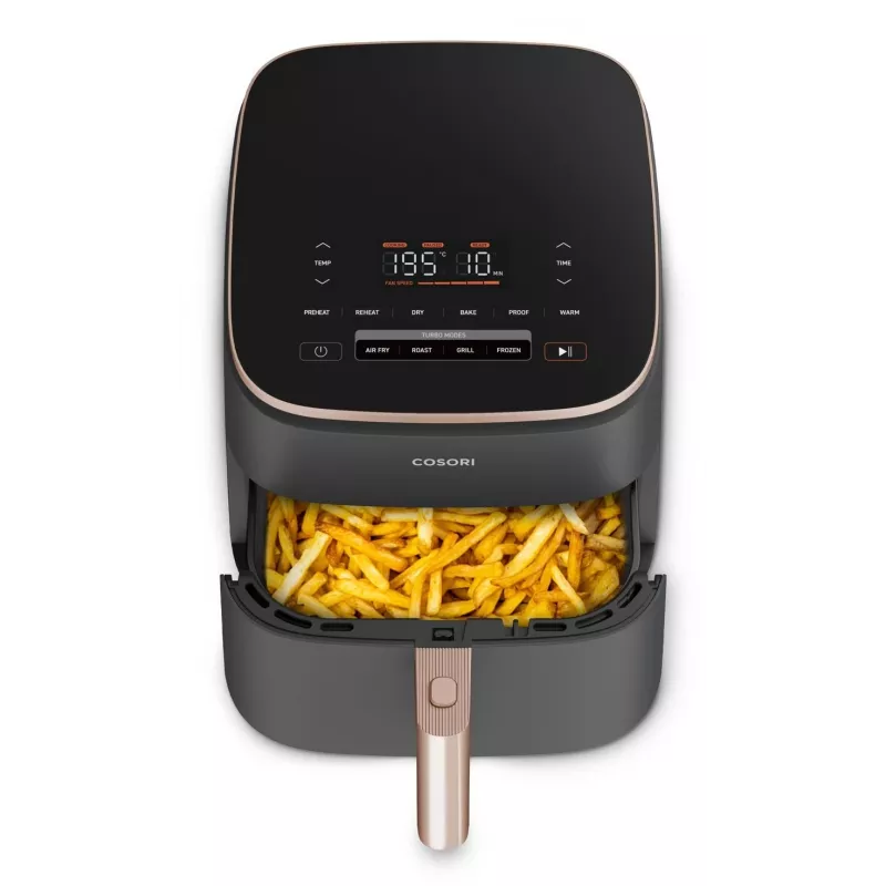Cosori Turbo Blaze Chef Edition Single 6 L Wolnostojąca 1725 W Frytkownica na gorące powietrze Czarna, Różowe złoto