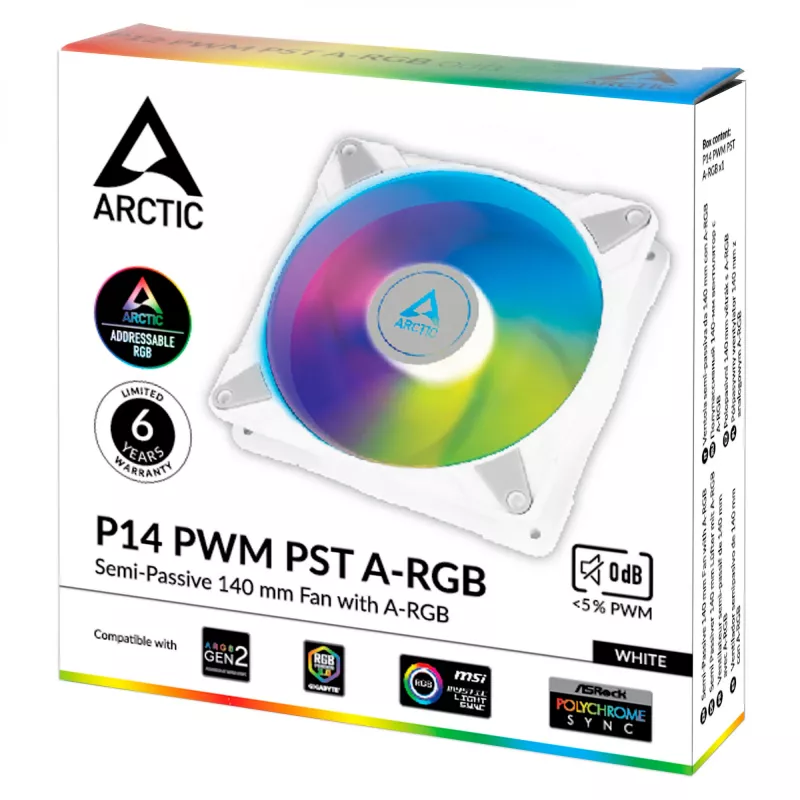 ARCTIC P14 PWM PST A-RGB - Półpasywny wentylator obudowy 140 mm z cyfrowym A-RGB w kolorze białym