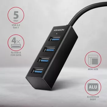 Axagon HUE-M1C 4x USB 3.2 Gen 1 MINI hub, metal, kabel USB-C 20cm