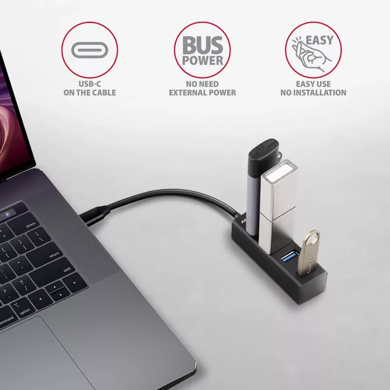 Axagon HUE-M1C 4x USB 3.2 Gen 1 MINI hub, metal, kabel USB-C 20cm