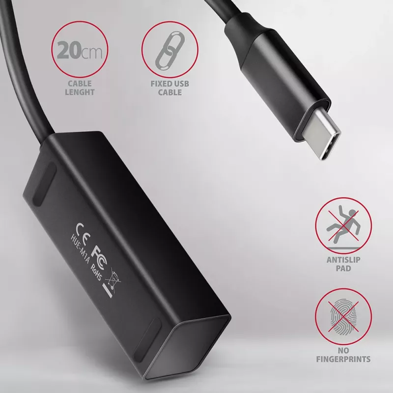 Axagon HUE-M1C 4x USB 3.2 Gen 1 MINI hub, metal, kabel USB-C 20cm