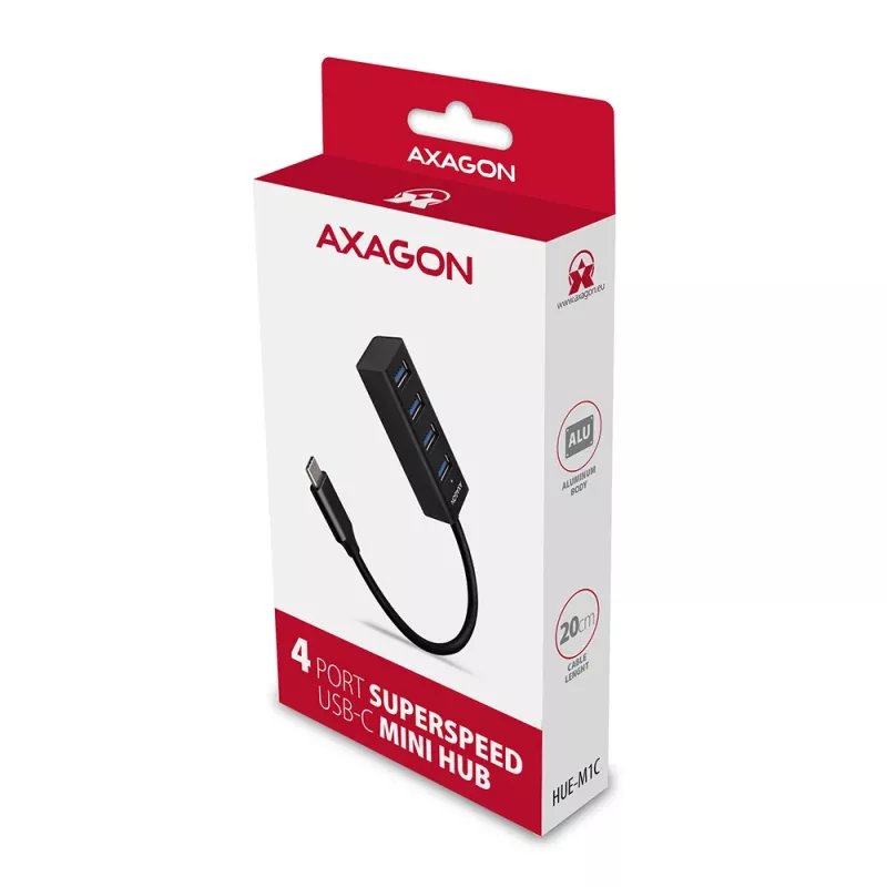 Axagon HUE-M1C 4x USB 3.2 Gen 1 MINI hub, metal, kabel USB-C 20cm