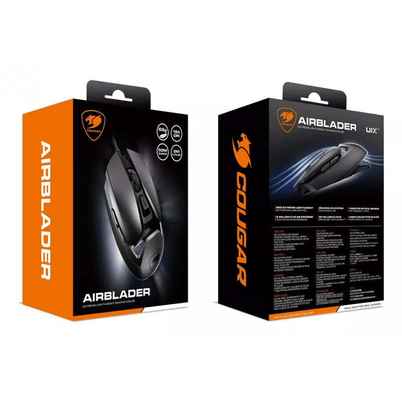 COUGAR Gaming mysz AirBlader, przewodowa, czarna, optyczna, USB Type-A, 16000 DPI, czarna
