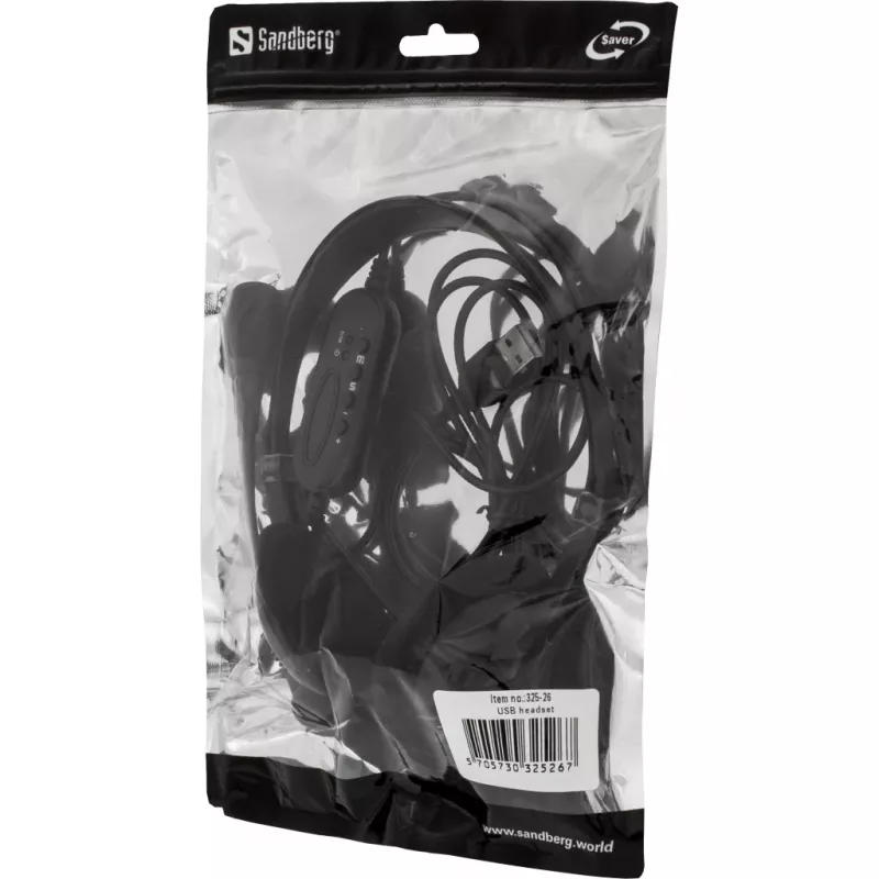 Sandberg Saver USB zestaw słuchawkowy, przewodowy, połączenia/muzyka, 20–20000 Hz, 65 g, zestaw słuchawkowy, czarny