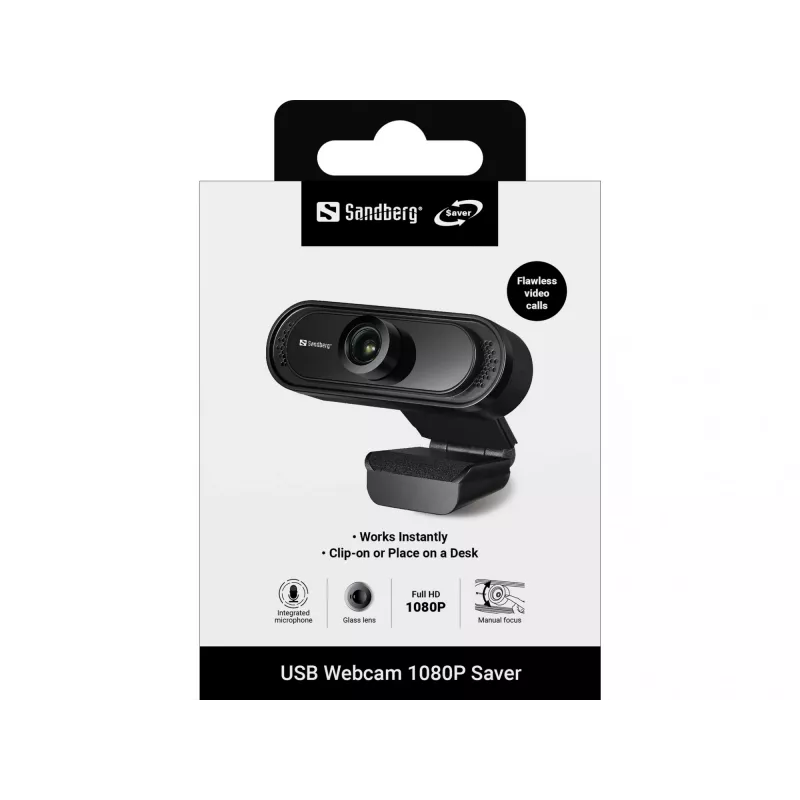 Kamera internetowa Sandberg USB Webcam 1080P Saver, 2 MP, 1920 x 1080 pikseli, Full HD, 30 kl./s, 1920x1080@30fps, 1080p