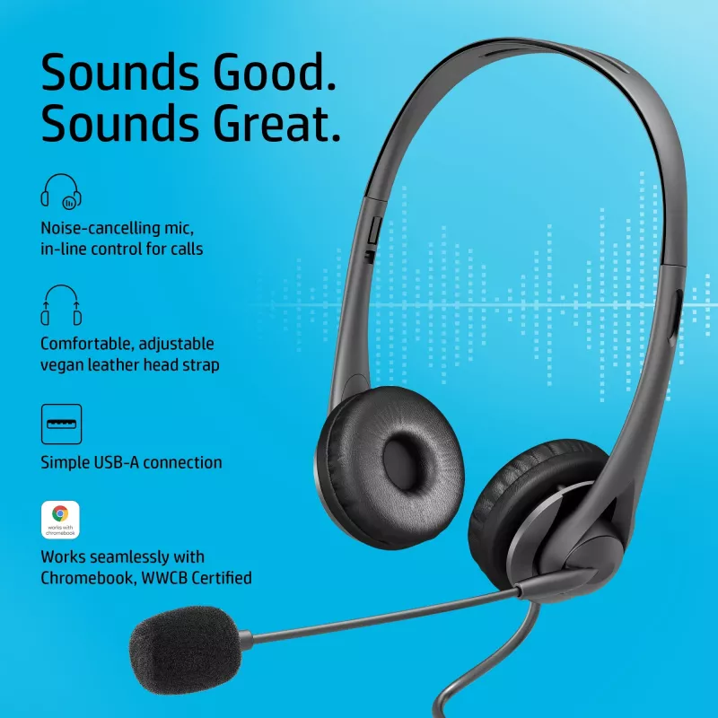 Zestaw słuchawkowy HP Stereo USB G2, Przewodowy, Biuro/Call center, 90 g, Zestaw słuchawkowy, Czarny