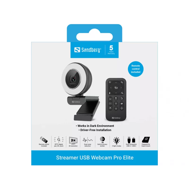 Kamera internetowa Sandberg Streamer USB Webcam Pro Elite 2560x1440 60 kl./s Czarna