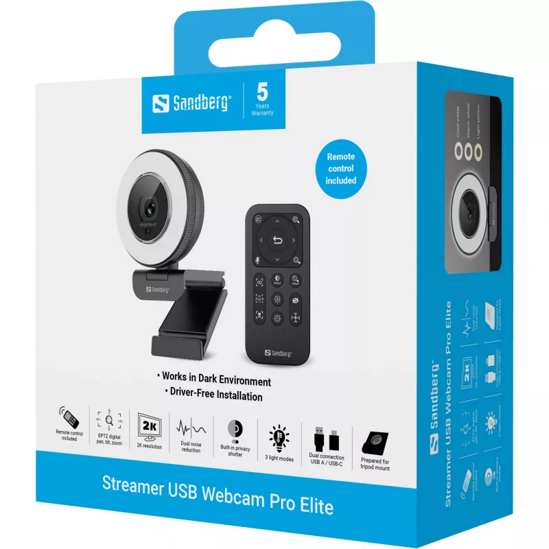 Kamera internetowa Sandberg Streamer USB Webcam Pro Elite 2560x1440 60 kl./s Czarna