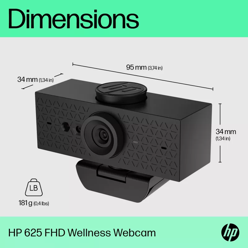 HP 625 FHD Webcam, 4 MP, 1920 x 1080 pixels, Full HD, biznesowa, USB, czarna