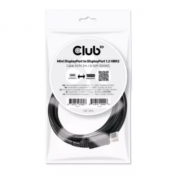 CLUB3D Mini DisplayPort do DisplayPort 1.2 M/M 2 m/6,56 stopy 4K60Hz
