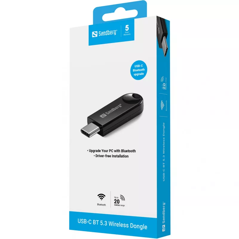 Bezprzewodowy Dongle USB-C Bluetooth 5.3 SANDBERG 136-69 do komputerów stacjonarnych i laptopów