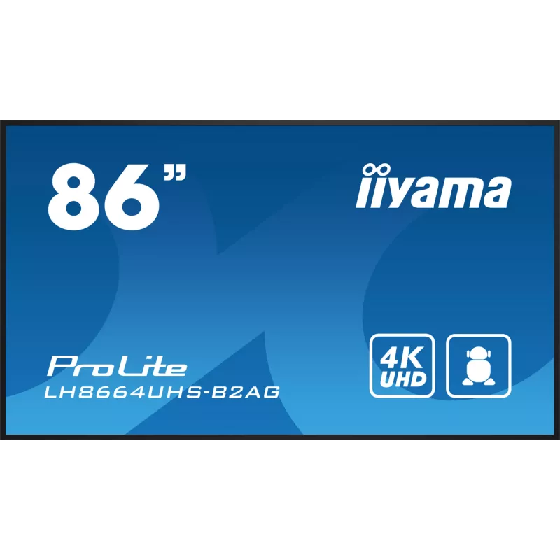 iiyama LH8664UHS-B2AG Wyświetlacz reklamowy Digital signage panel płaski 2.17 m (85.6 cala) Wi-Fi 500 cd/m² 4K Ultra HD Czarny Wbudowany procesor Android 11 24/7