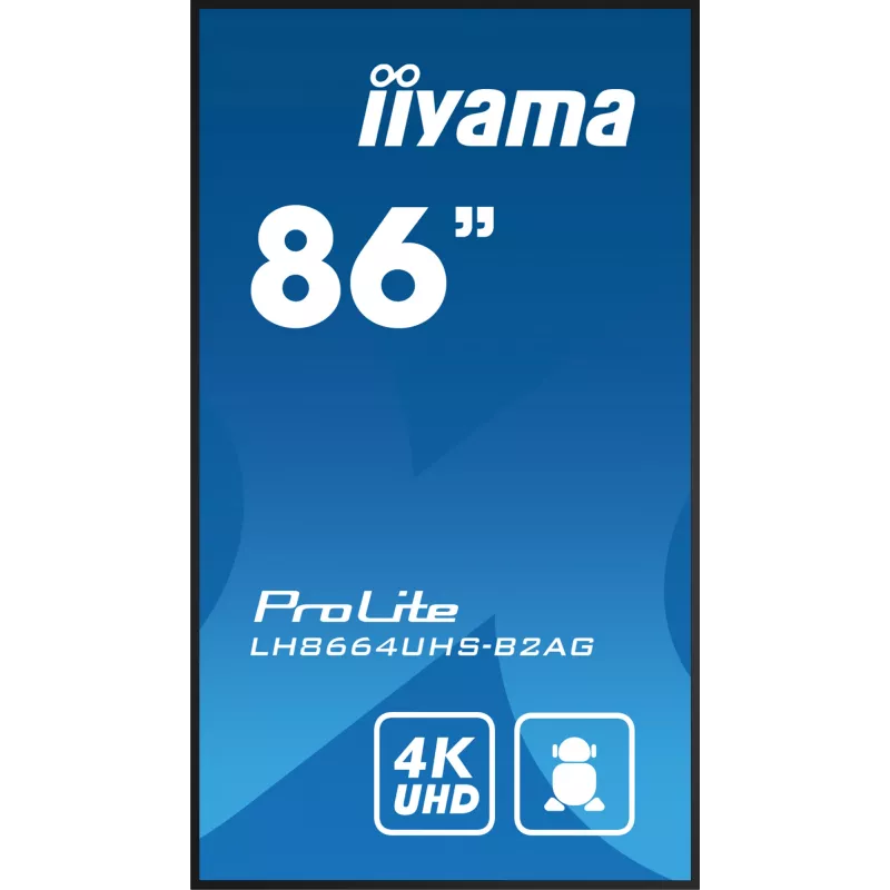 iiyama LH8664UHS-B2AG Wyświetlacz reklamowy Digital signage panel płaski 2.17 m (85.6 cala) Wi-Fi 500 cd/m² 4K Ultra HD Czarny Wbudowany procesor Android 11 24/7