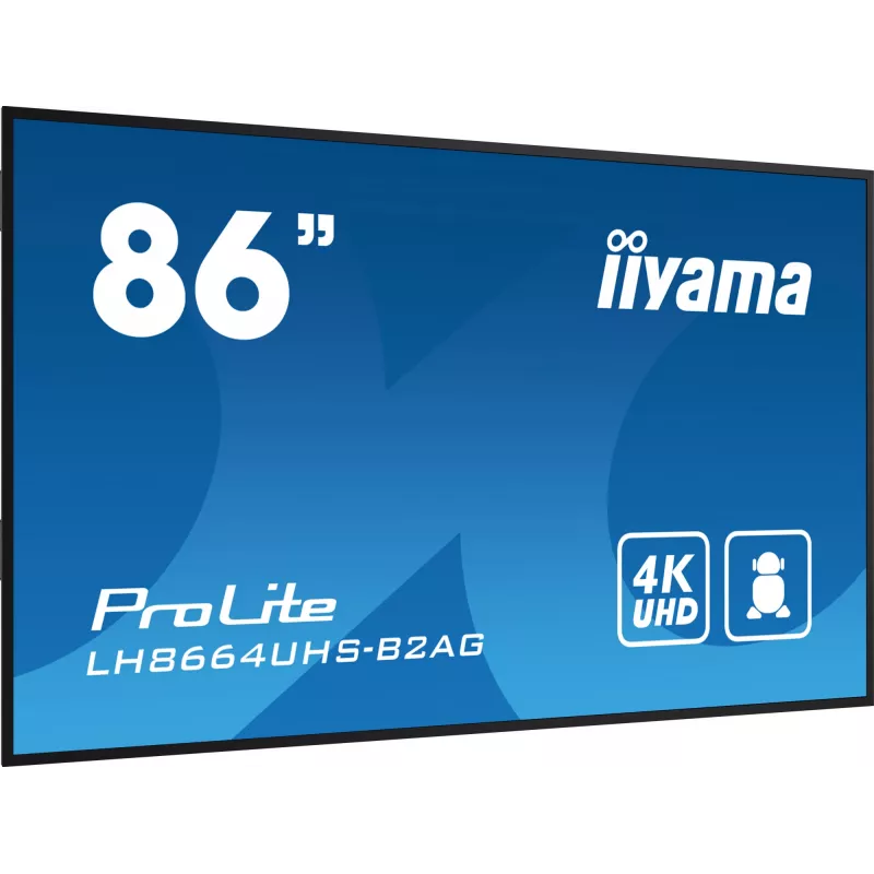 iiyama LH8664UHS-B2AG Wyświetlacz reklamowy Digital signage panel płaski 2.17 m (85.6 cala) Wi-Fi 500 cd/m² 4K Ultra HD Czarny Wbudowany procesor Android 11 24/7