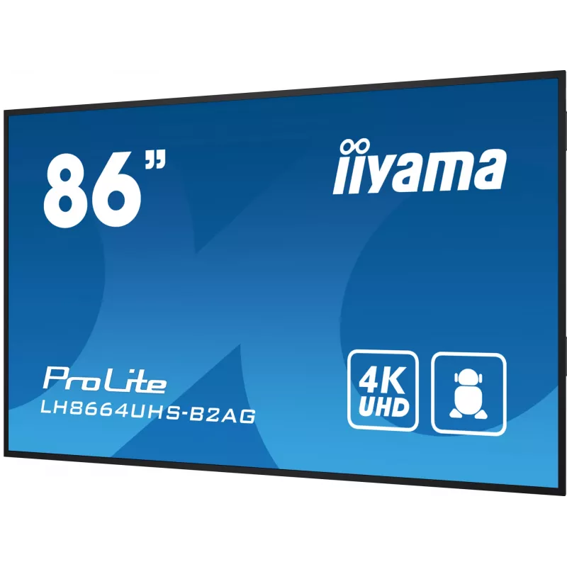 iiyama LH8664UHS-B2AG Wyświetlacz reklamowy Digital signage panel płaski 2.17 m (85.6 cala) Wi-Fi 500 cd/m² 4K Ultra HD Czarny Wbudowany procesor Android 11 24/7