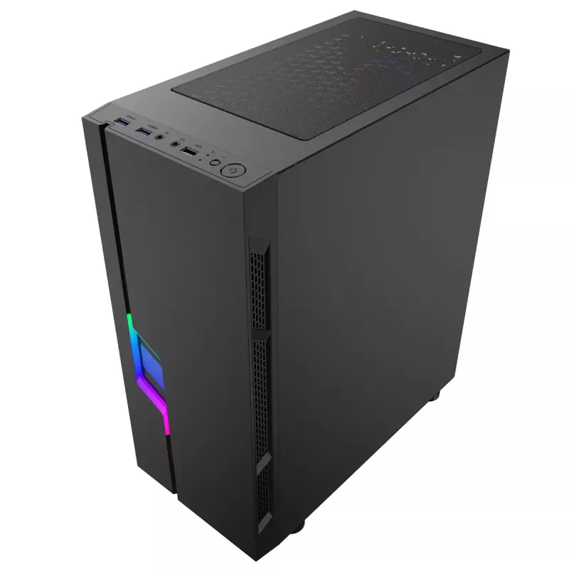 Obudowa PC GEMBIRD Fornax 2000 RGB Midi Tower Czarna — Micro ATX/ITX/ATX, 1x120mm tylny wentylator, 2x2.5 cala zatoki, 2x3.0 USB-A, Szkło hartowane