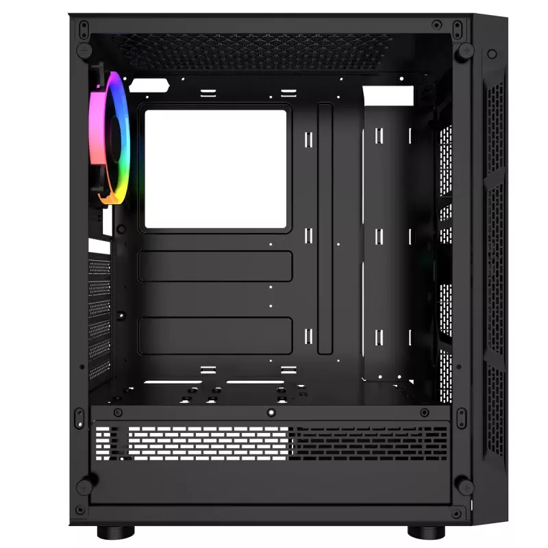 Obudowa PC GEMBIRD Fornax 2000 RGB Midi Tower Czarna — Micro ATX/ITX/ATX, 1x120mm tylny wentylator, 2x2.5 cala zatoki, 2x3.0 USB-A, Szkło hartowane