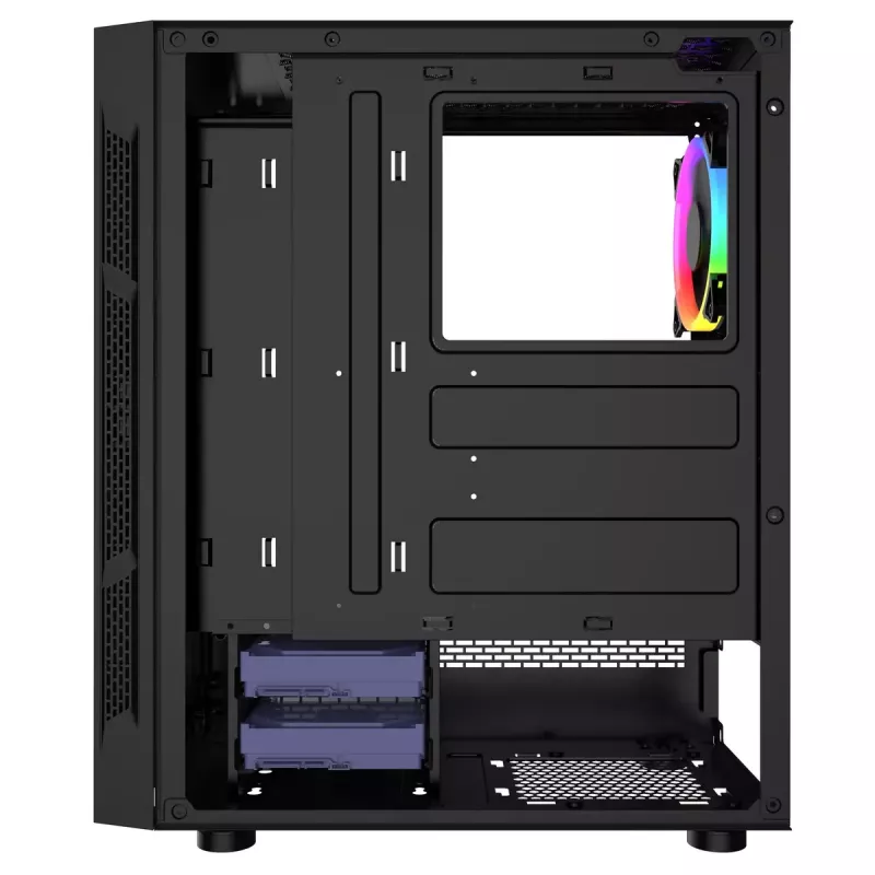 Obudowa PC GEMBIRD Fornax 2000 RGB Midi Tower Czarna — Micro ATX/ITX/ATX, 1x120mm tylny wentylator, 2x2.5 cala zatoki, 2x3.0 USB-A, Szkło hartowane