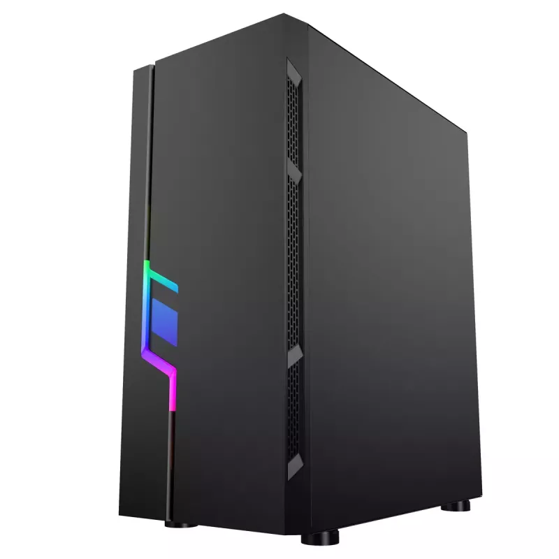 Obudowa PC GEMBIRD Fornax 2000 RGB Midi Tower Czarna — Micro ATX/ITX/ATX, 1x120mm tylny wentylator, 2x2.5 cala zatoki, 2x3.0 USB-A, Szkło hartowane