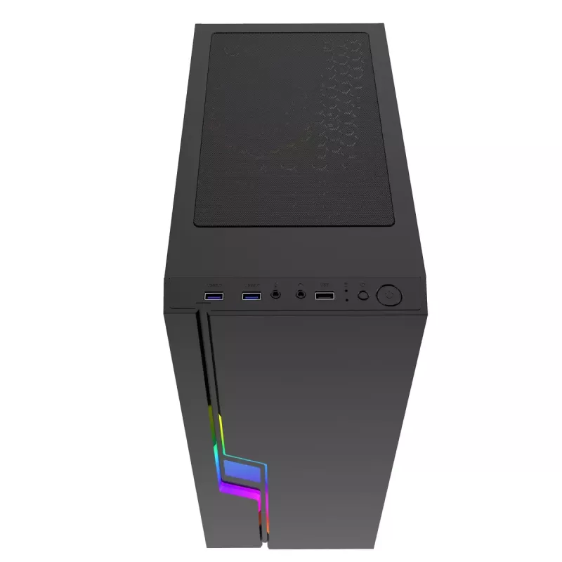 Obudowa PC GEMBIRD Fornax 2000 RGB Midi Tower Czarna — Micro ATX/ITX/ATX, 1x120mm tylny wentylator, 2x2.5 cala zatoki, 2x3.0 USB-A, Szkło hartowane