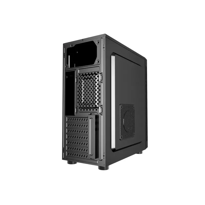 Obudowa PC GEMBIRD Fornax 160 Mini Tower — czarna, SPCC, obsługa ITX/mATX/ATX, 1×3,5 cala + 3×2,5 cala zatoki, 7 gniazd rozszerzeń, 445×185×390 mm