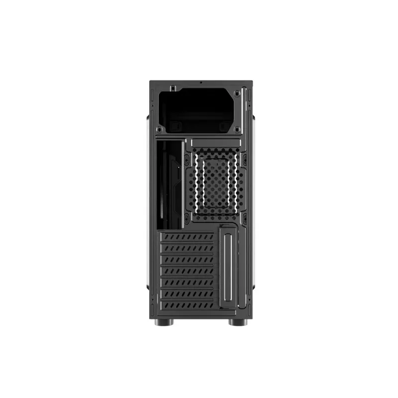 Obudowa PC GEMBIRD Fornax 160 Mini Tower — czarna, SPCC, obsługa ITX/mATX/ATX, 1×3,5 cala + 3×2,5 cala zatoki, 7 gniazd rozszerzeń, 445×185×390 mm